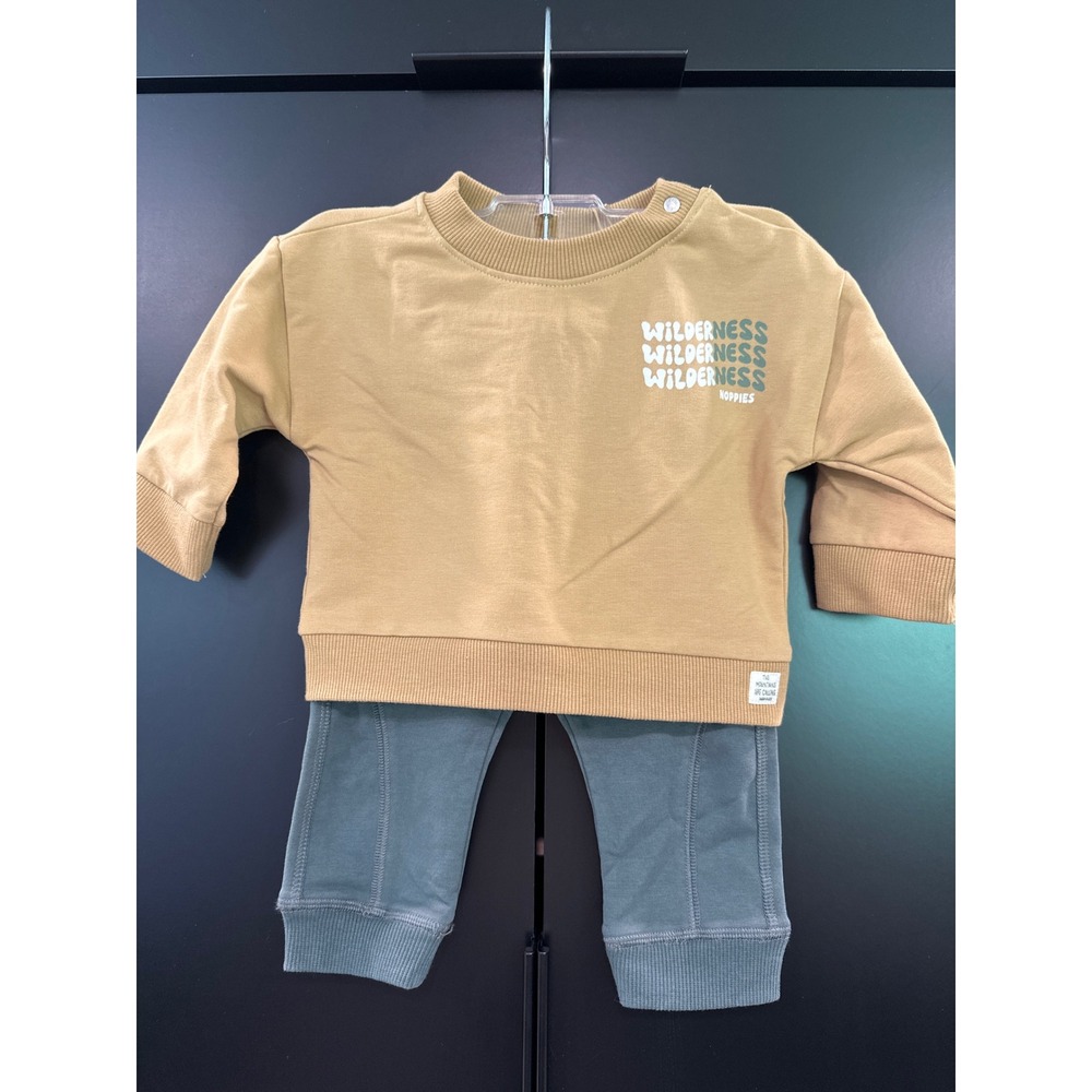 Noppies Baby Organic Cotton Wilderness Sweatshirt and Pants Set 4-6M Tan Green